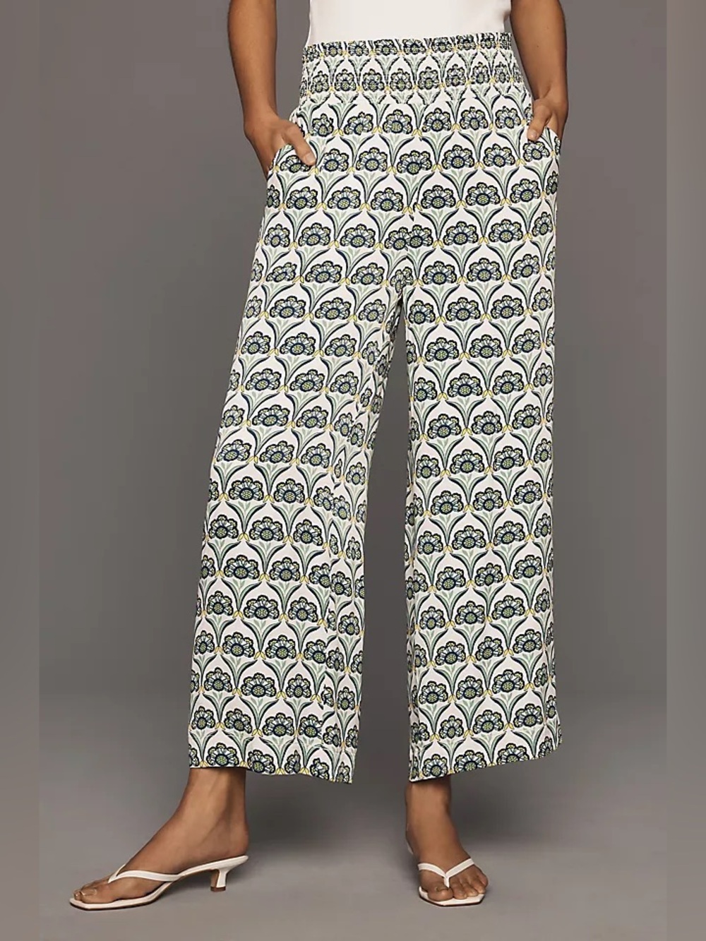 Maeve Anthropologie Saria Smocked Wide Leg Pants